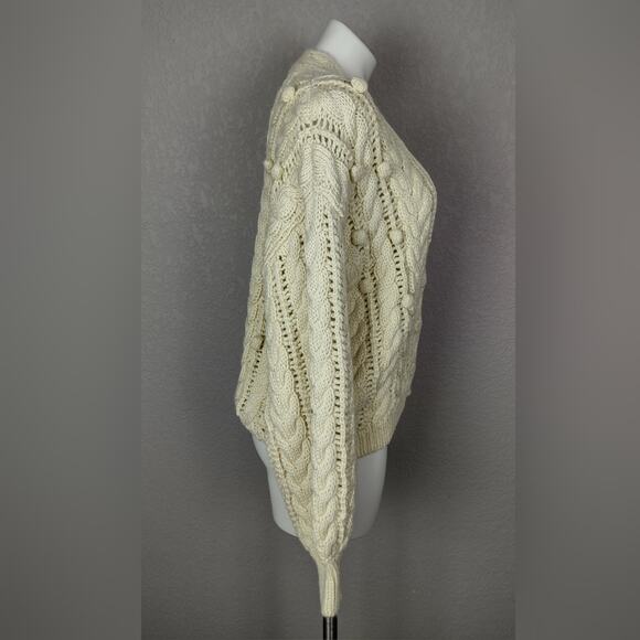 Ulla Johnson Lilo Cardigan Merino Wool Baby Llama Cable Sweater Creme Size Large - Picture 4 of 15